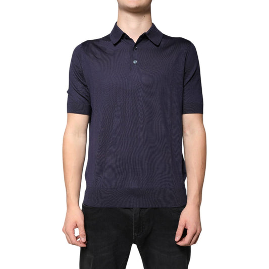 Dolce & Gabbana Blue Silk Collared Short Sleeves Polo T-shirt 1728,67345645728,Blue,Clothing,Dolce & Gabbana,IT48 | M,Material: 100% Silk,Men,Men - Clothing,Polo Shirt - Men - Clothing,Preowned / Defect Dolce & Gabbana TSH87741-48