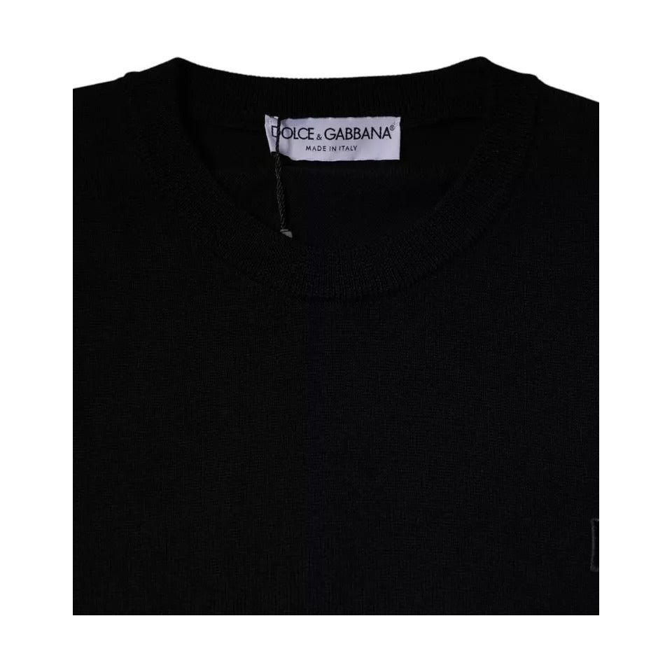 Dolce & Gabbana Black Logo Wool Crew Neck Pullover Sweater