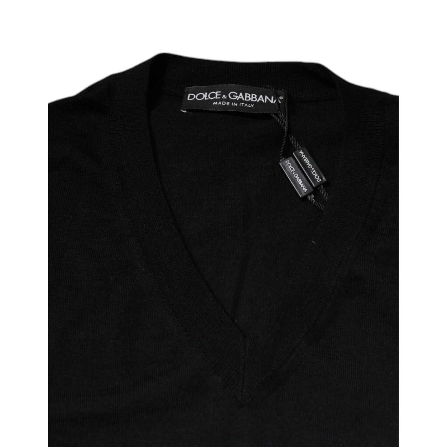 Dolce & Gabbana Black Cashmere V-neck Pullover Sweater
