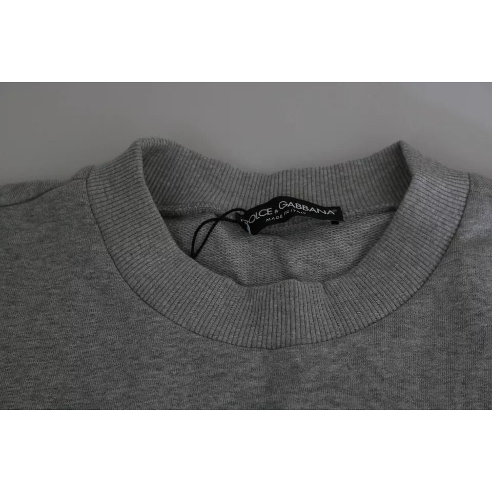 Dolce & Gabbana Gray Crown King Print Cotton Pullover Sweater