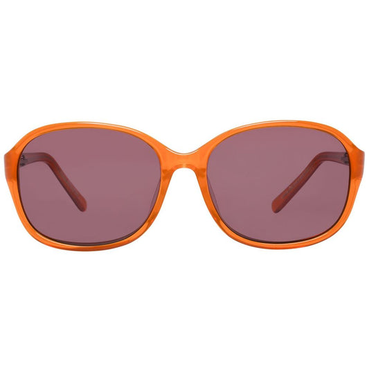 More & More orange oval plastic sunglasses with brown lenses, offering 100% UVA & UVB protection. Frame measures 59/19/135mm.