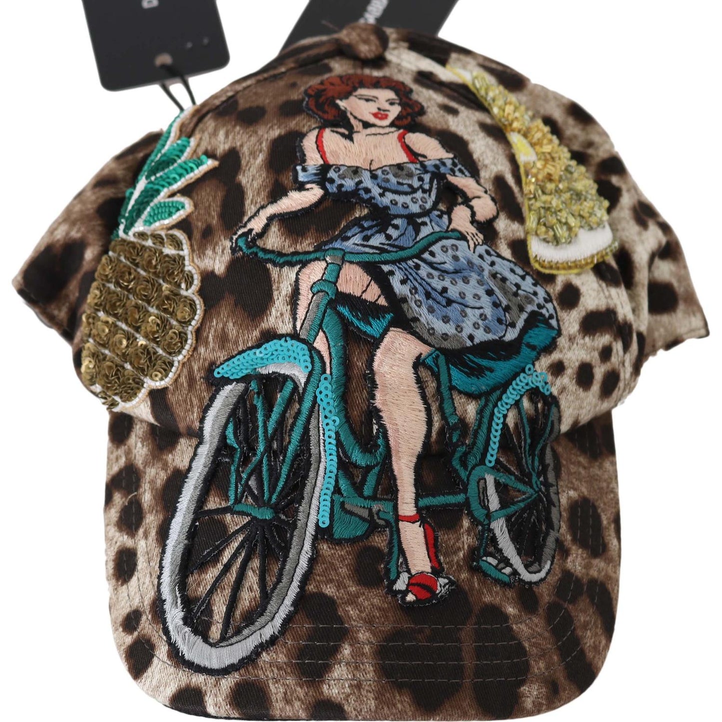 Dolce & Gabbana Brown Leopard Sequin Sicily Applique Baseball Hat Cap