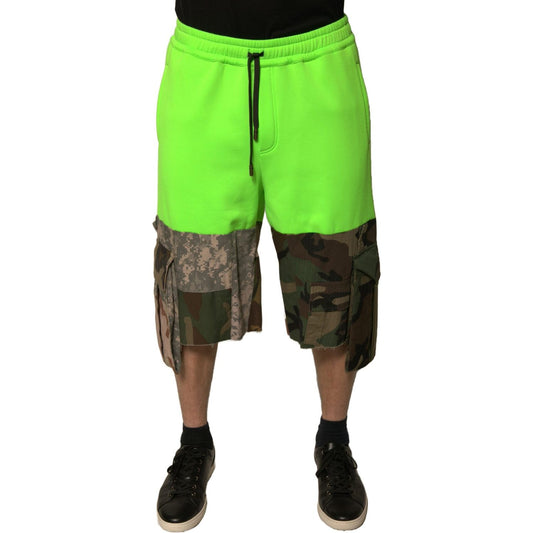 Dolce & Gabbana Green Patchwork Cargo Bermuda Shorts