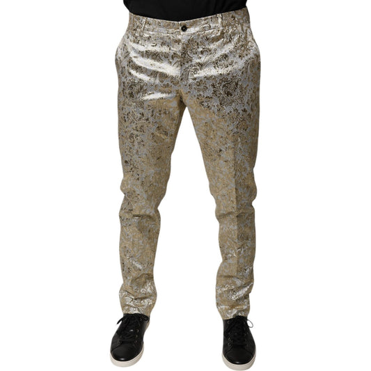 Dolce & Gabbana Gold Floral Jacquard Men Dress Pants 1728,67345645728,Clothing,Dolce & Gabbana,Gold,IT48 | M,Jeans & Pants - Men - Clothing,Material: 97% Cotton 3% Elastane,Men,Men - Clothing,New with tags Dolce & Gabbana PAN74949-48