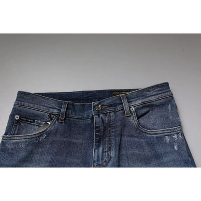 Dolce & Gabbana Blue Tattered Cotton Stretch Skinny Denim Jeans