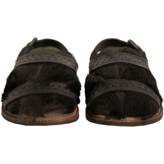 Dolce & Gabbana Green Gazelle Hair Leather Flats Sandals Shoes