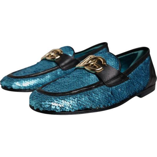 Dolce & Gabbana Blue Sequined Loafers Formal Dress Shoes