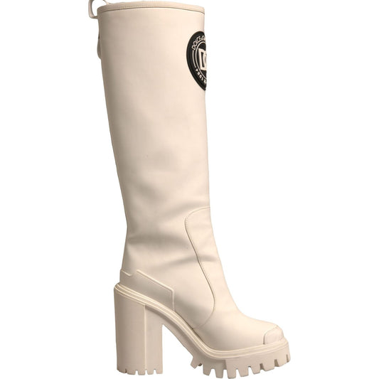 Dolce & Gabbana White DG Logo Hi Trekking Plateau Biker Boots Shoes