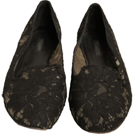 Dolce & Gabbana Black Taormina Lace Slip On Flats Shoes