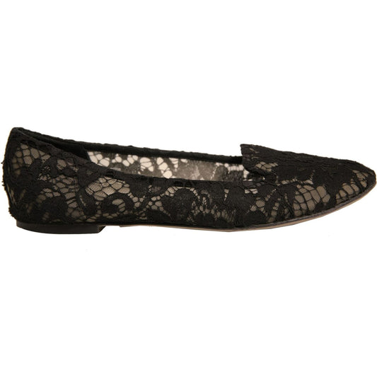 Dolce & Gabbana Black Taormina Lace Slip On Flats Shoes
