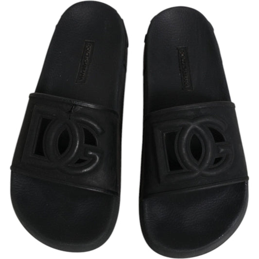 Dolce & Gabbana Black Rubber Slides Sandals Beachwear Shoes