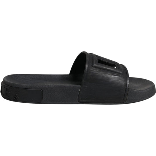 Dolce & Gabbana Black Rubber Slides Sandals Beachwear Shoes