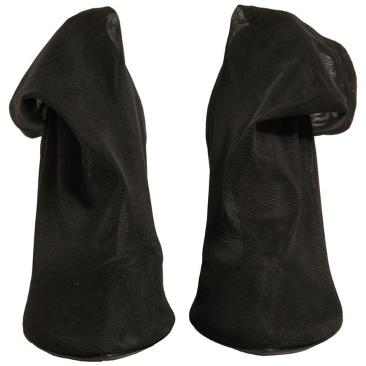 Dolce & Gabbana Black Silk Mesh Sock Style Heels Boots Shoes