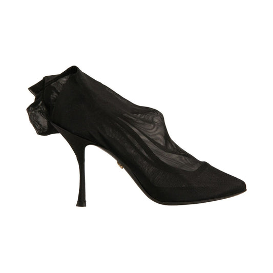 Dolce & Gabbana Black Silk Mesh Sock Style Heels Boots Shoes
