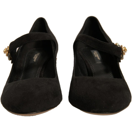 Dolce & Gabbana Black Suede Jewelled Mary Jane Pumps Shoes