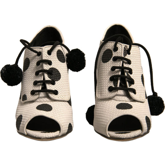 Dolce & Gabbana White Black Polka Dot Peep Toe Ankle Boots Shoes