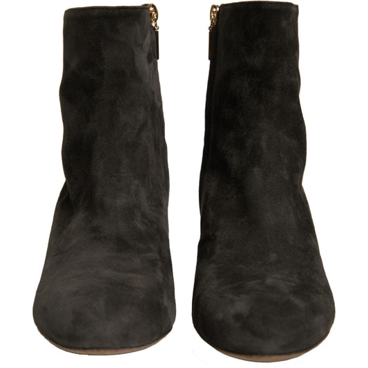 Dolce & Gabbana Black Embellished Heel Ankle Boots Shoes