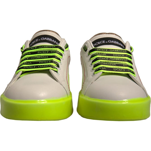 Dolce & Gabbana White Yellow Portofino Leather Sneakers Shoes