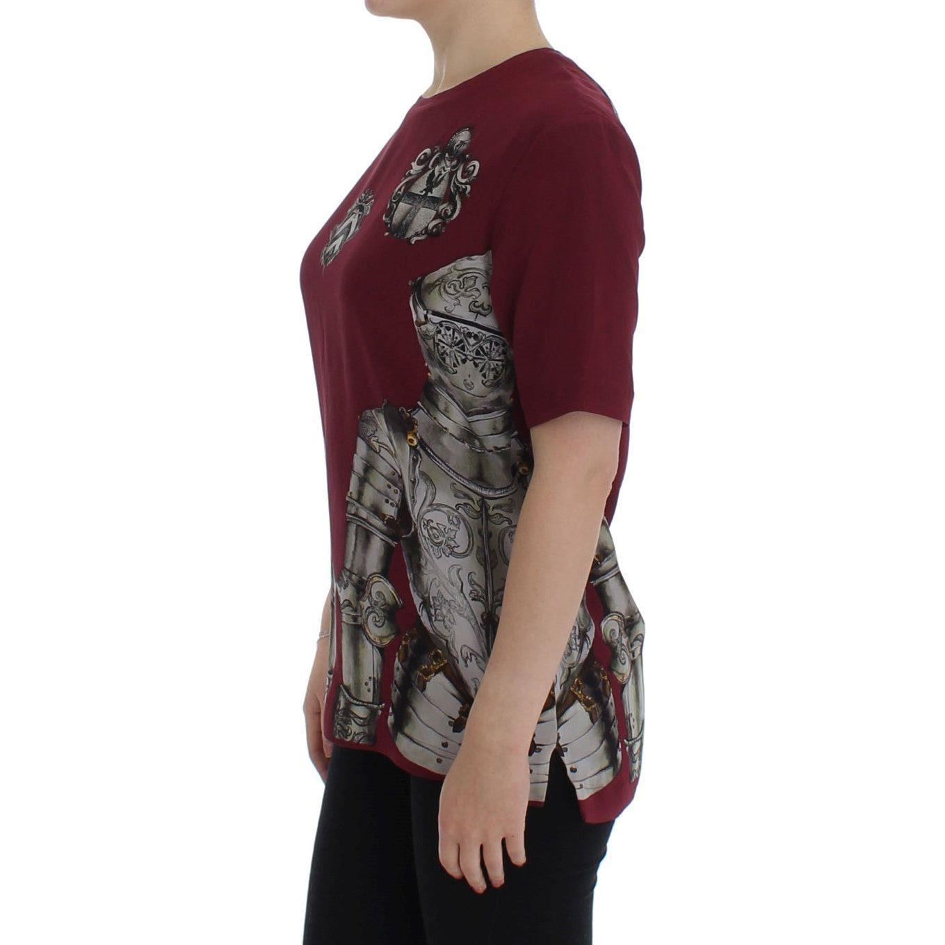 Dolce & Gabbana Red Knight Print Silk Blouse T-shirt