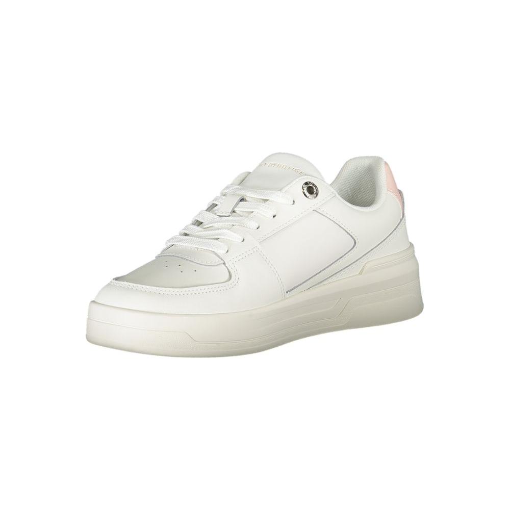 Tommy Hilfiger Elegant White Lace-Up Sneakers with Contrast Detail Tommy Hilfiger