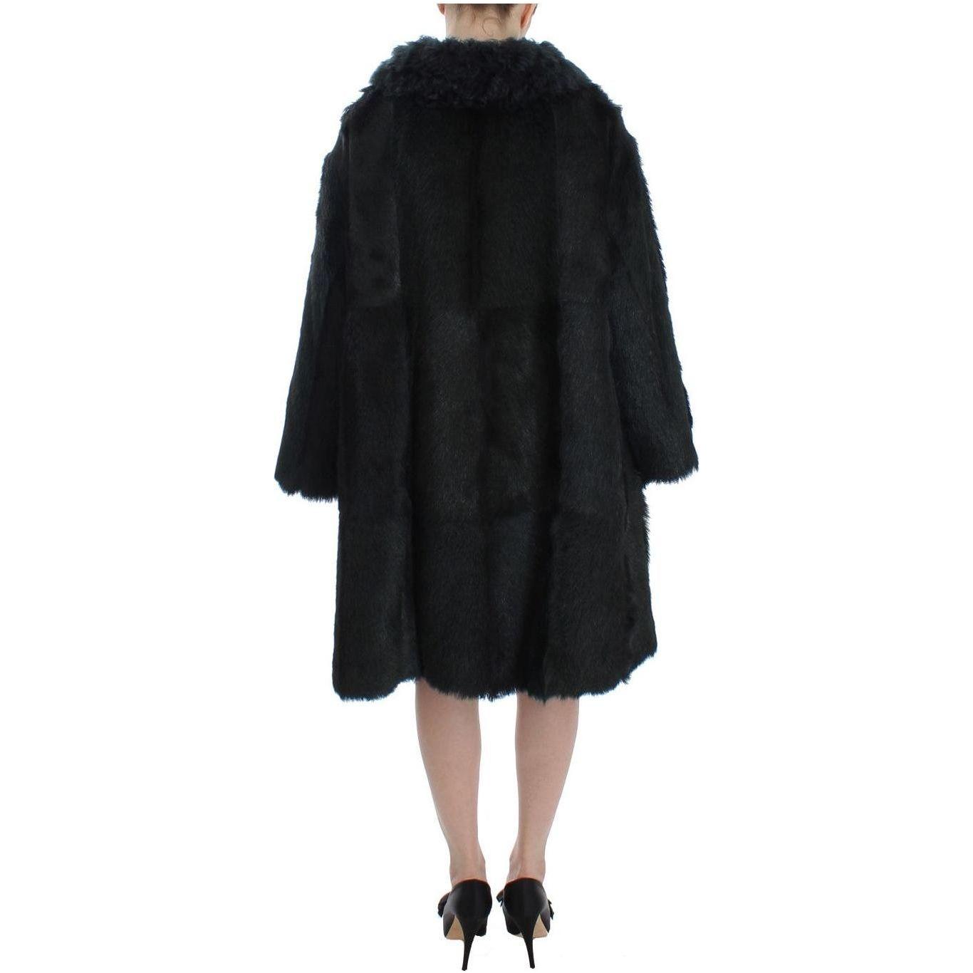 Dolce & Gabbana Black Goat Fur Shearling Long Jacket Coat