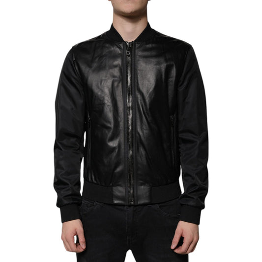 Dolce & Gabbana Black Lambskin Full Zip Biker Blouson Jacket
