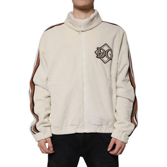Dolce & Gabbana Beige Logo Applique Cotton Corduroy Full Zip Jacket 1728,67345645728,Beige,Blazers - Men - Clothing,Clothing,Dolce & Gabbana,IT50 | L,Material: 100% Cotton,Men,Men - Clothing,New with tags Dolce & Gabbana JKT4189-50