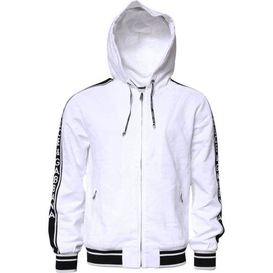 Dolce & Gabbana White Full Zip Hooded Sweatshirt Sweater