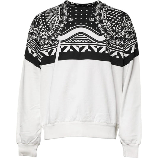 Dolce & Gabbana White Black Printed Cotton Sweatshirt Sweater