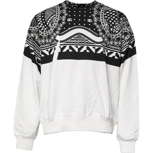 Dolce & Gabbana White Black Print Cotton Sweatshirt Sweater