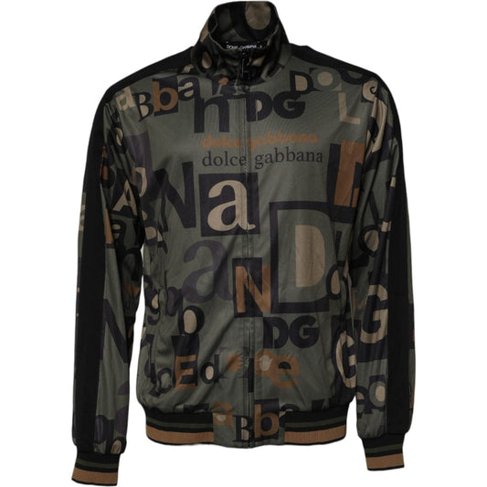 Dolce & Gabbana Army Green Polyester Logo Full Zip Sweater