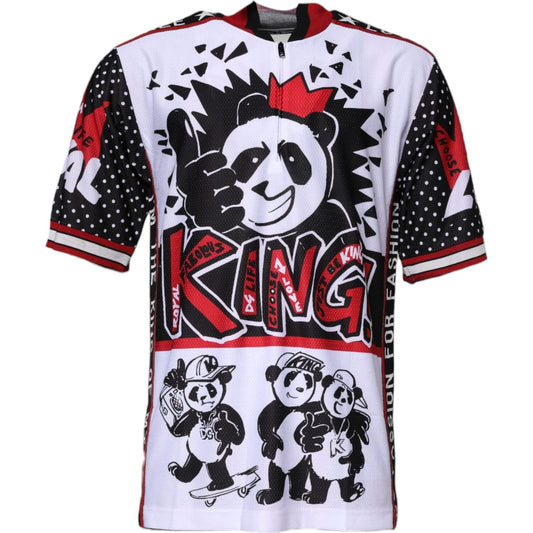 Dolce & Gabbana Multicolor King Panda Print Zipper Collar T-shirt