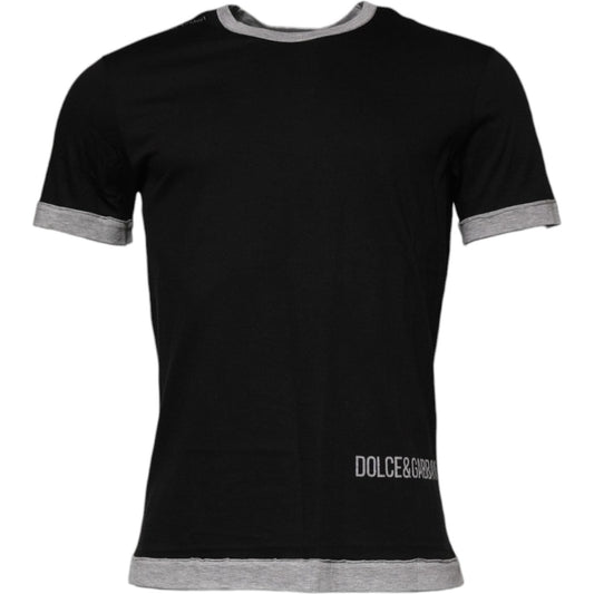 Dolce & Gabbana Black Logo Cotton Crew Neck Men Tee T-shirt