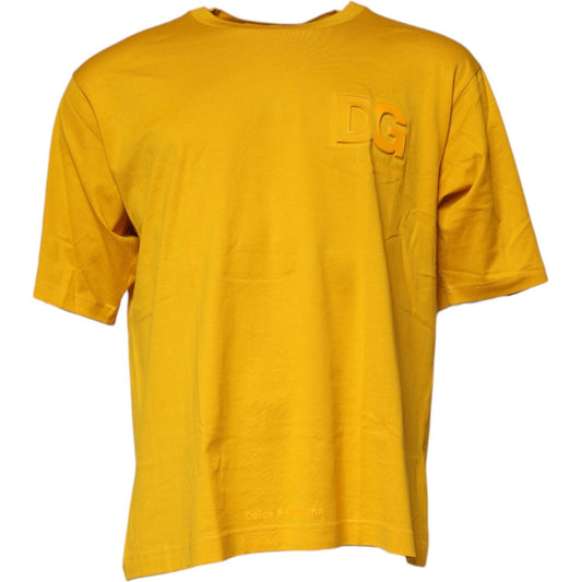 Dolce & Gabbana Dark Yellow Logo Cotton Men Crew Neck T-shirt