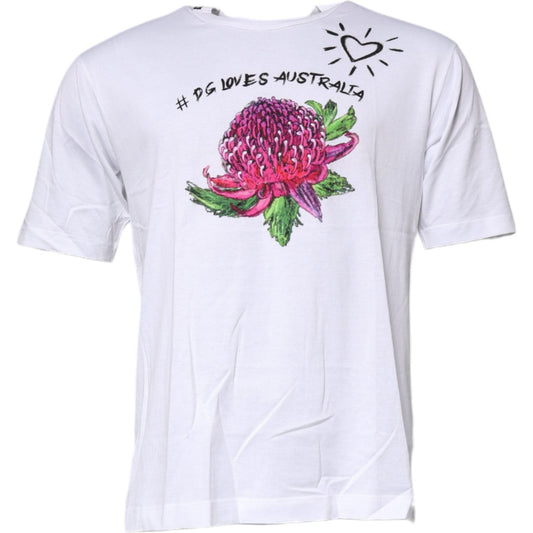 Dolce & Gabbana White Floral Print Cotton Crew Neck T-shirt