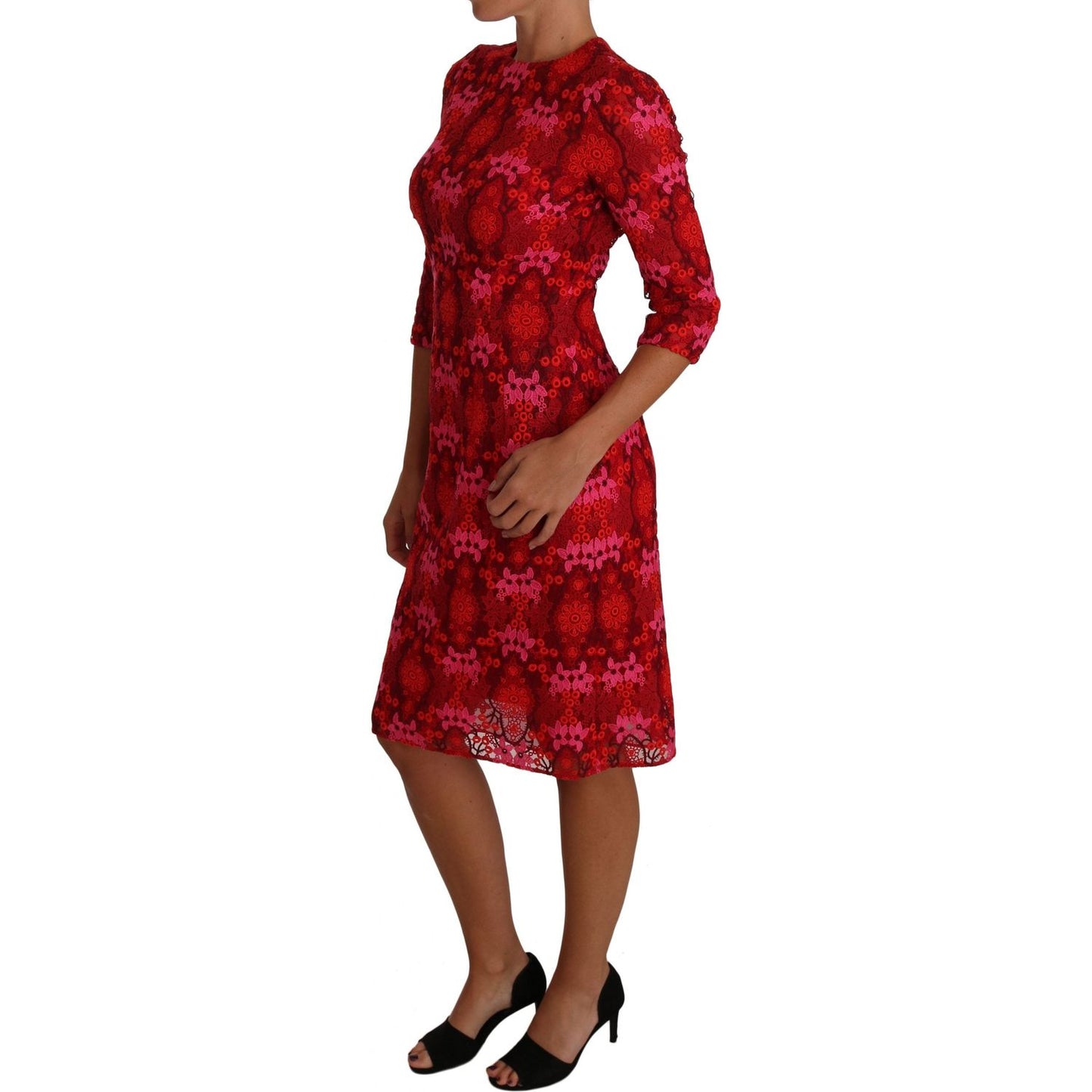 Dolce & Gabbana Elegant Floral Crochet Knee-Length Dress Dolce & Gabbana