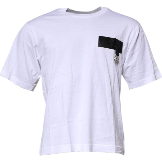 Dolce & Gabbana White Logo Patch Cotton Crew Neck T-shirt