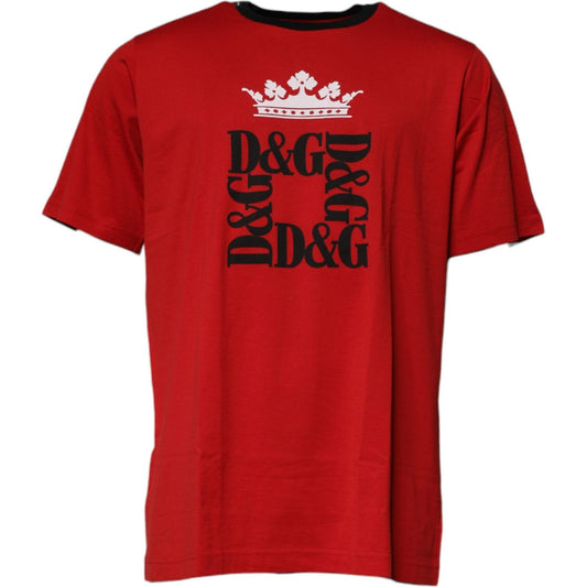 Dolce & Gabbana Red Logo Crown Cotton Crew Neck T-shirt