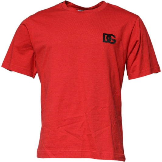 Dolce & Gabbana Red DG Logo Patch Cotton Crew Neck T-shirt