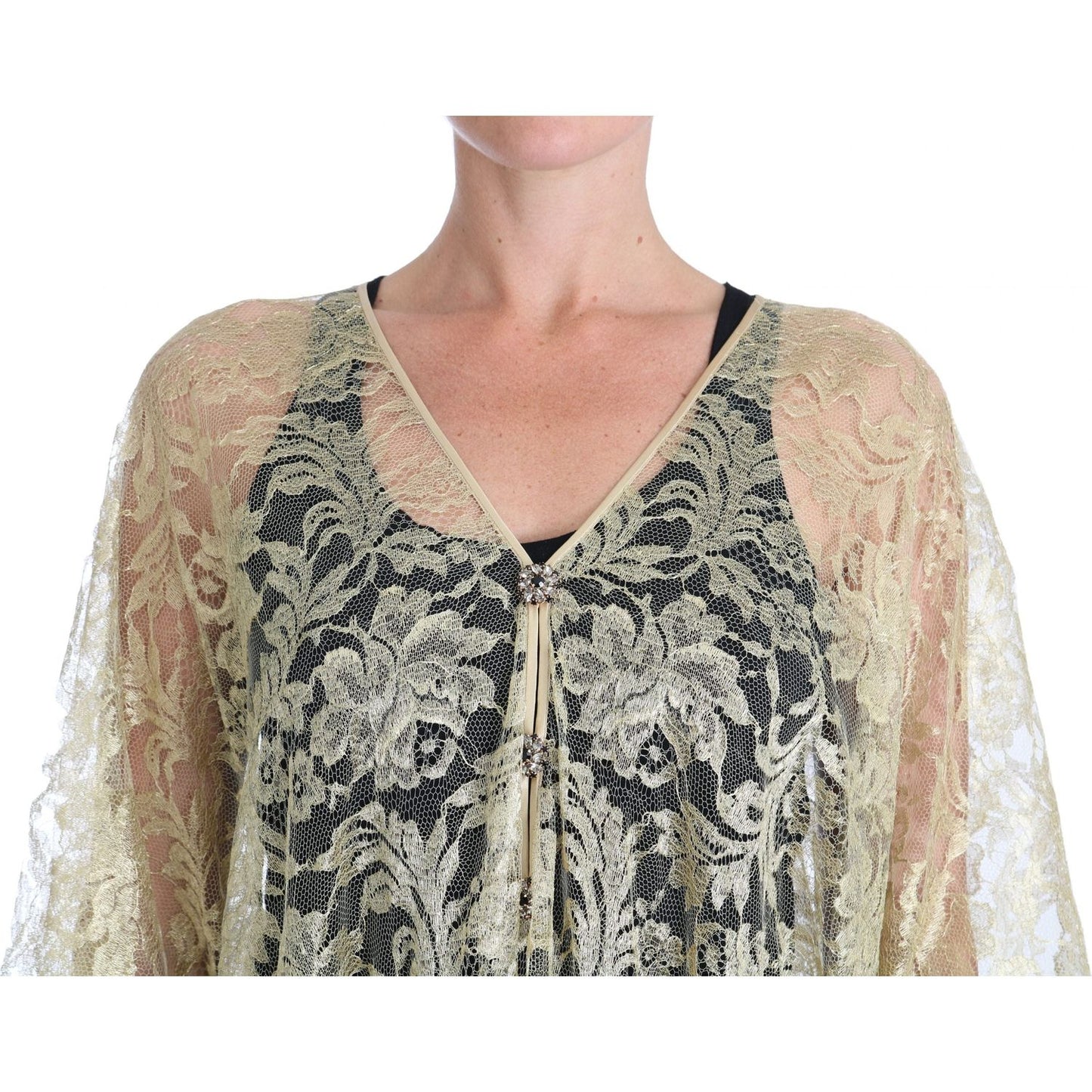 Dolce & Gabbana Golden Floral Lace Kaftan Sundress Dolce & Gabbana