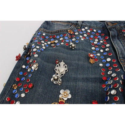Dolce & Gabbana Crystal Roses Heart Embellished Jeans