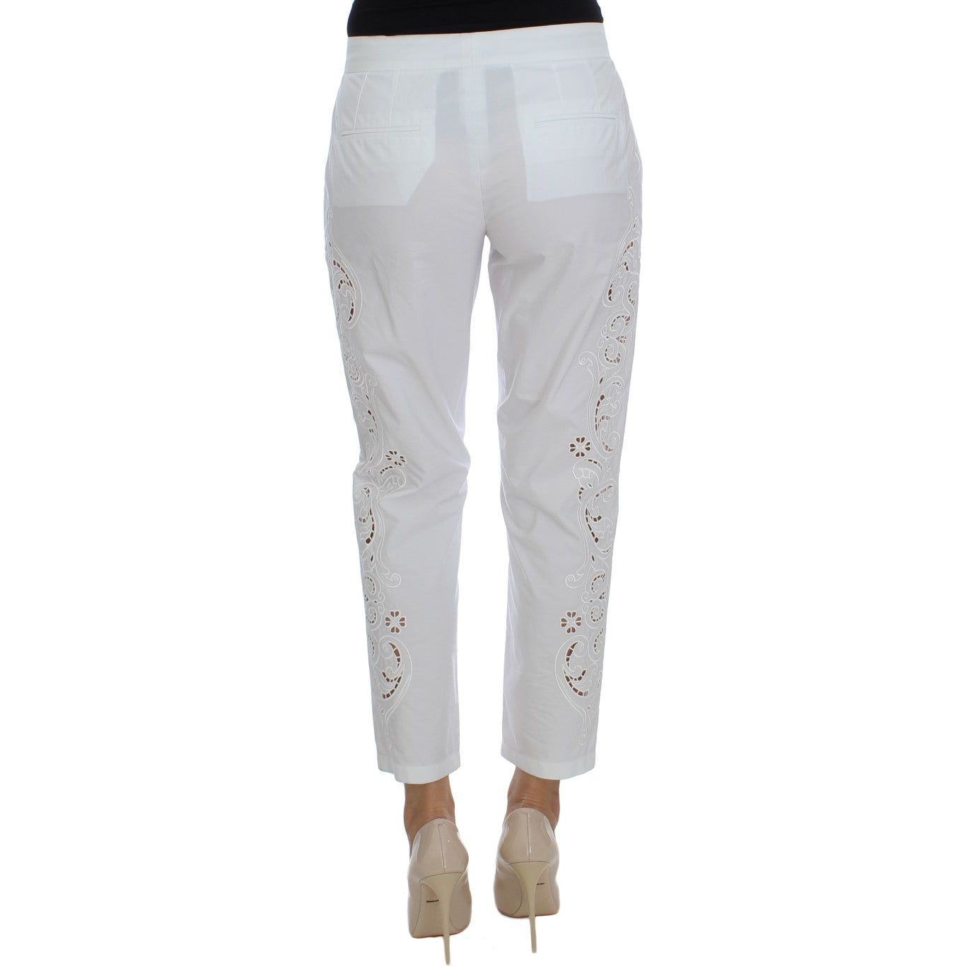 Dolce & Gabbana Elegant White Floral Cutout Dress Pants Dolce & Gabbana