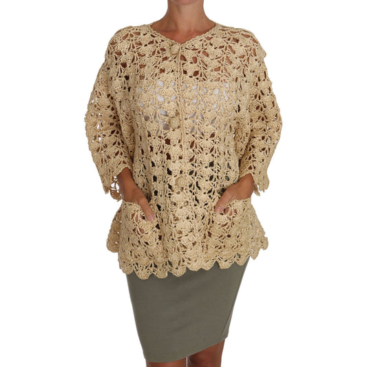 Dolce & Gabbana Chic Beige Crochet Raffia Cardigan Dolce & Gabbana