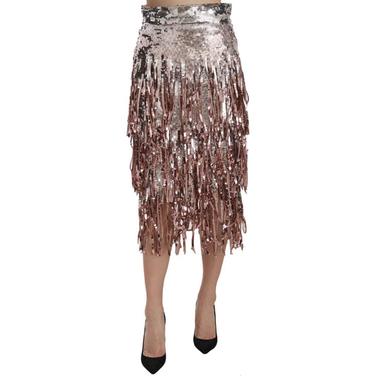 Dolce & Gabbana Sequin Embellished Fringe Midi Pencil Skirt