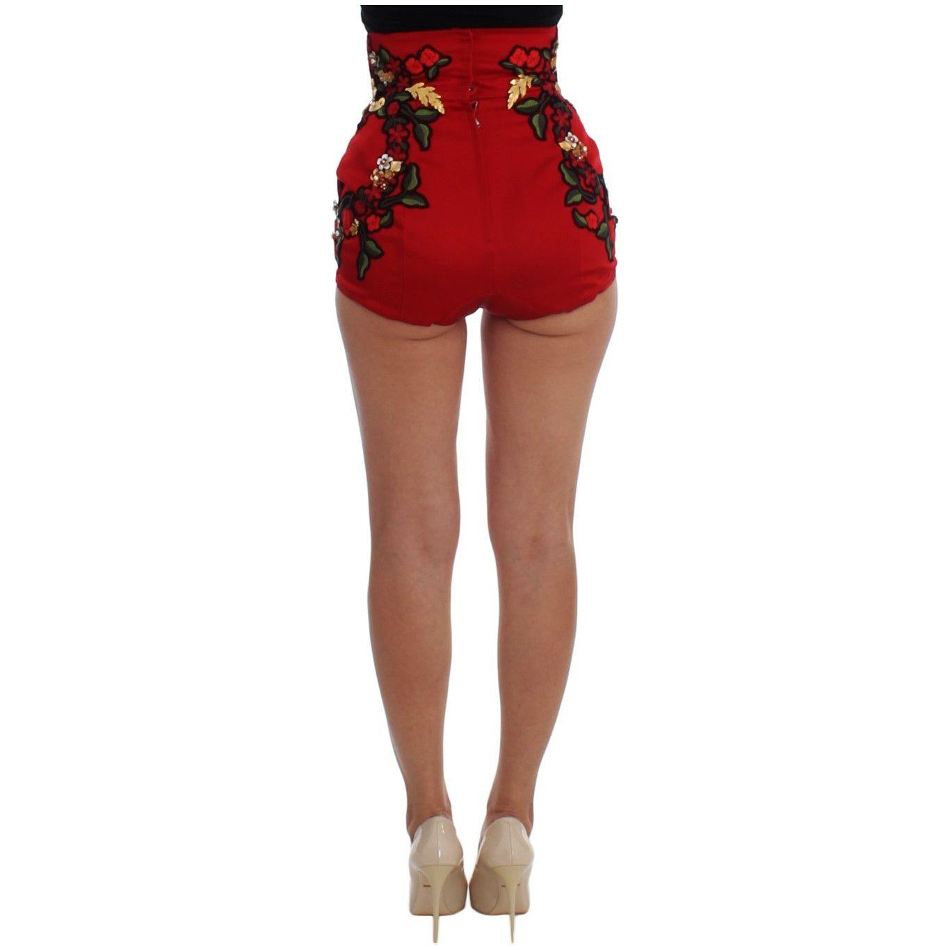 Dolce & Gabbana Elegant Silk Red Embroidered Mini Shorts Dolce & Gabbana