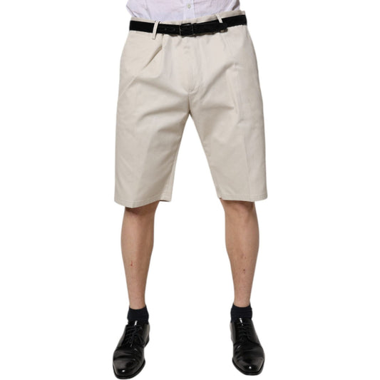 Dolce & Gabbana beige cotton stretch Bermuda shorts, mid waist, regular fit, with button and zipper closure, made in Italy.