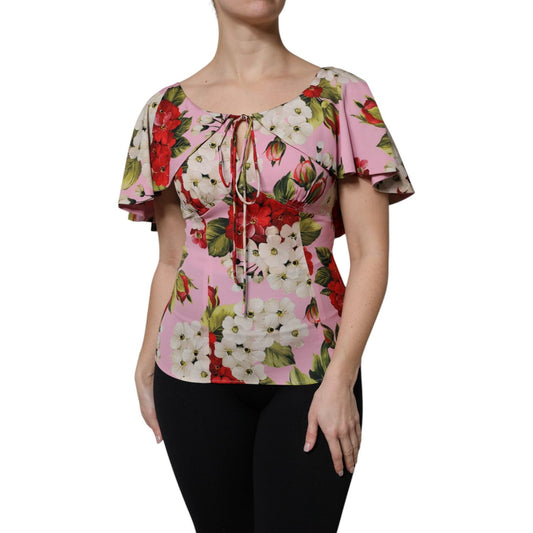 Dolce & Gabbana Pink Floral Silk Short Sleeves Blouse Top 1728,67345645728,Clothing,Dolce & Gabbana,IT40|S,IT42|M,Material: 89% Silk 11% Elastane,New with tags,Pink,Tops & T-Shirts - Women - Clothing,Women,Women - Clothing Dolce & Gabbana TSH90073-40