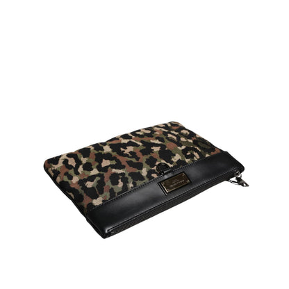 Dolce & Gabbana Multicolor Leopard Jacquard Print Logo Plaque Pouch Bag