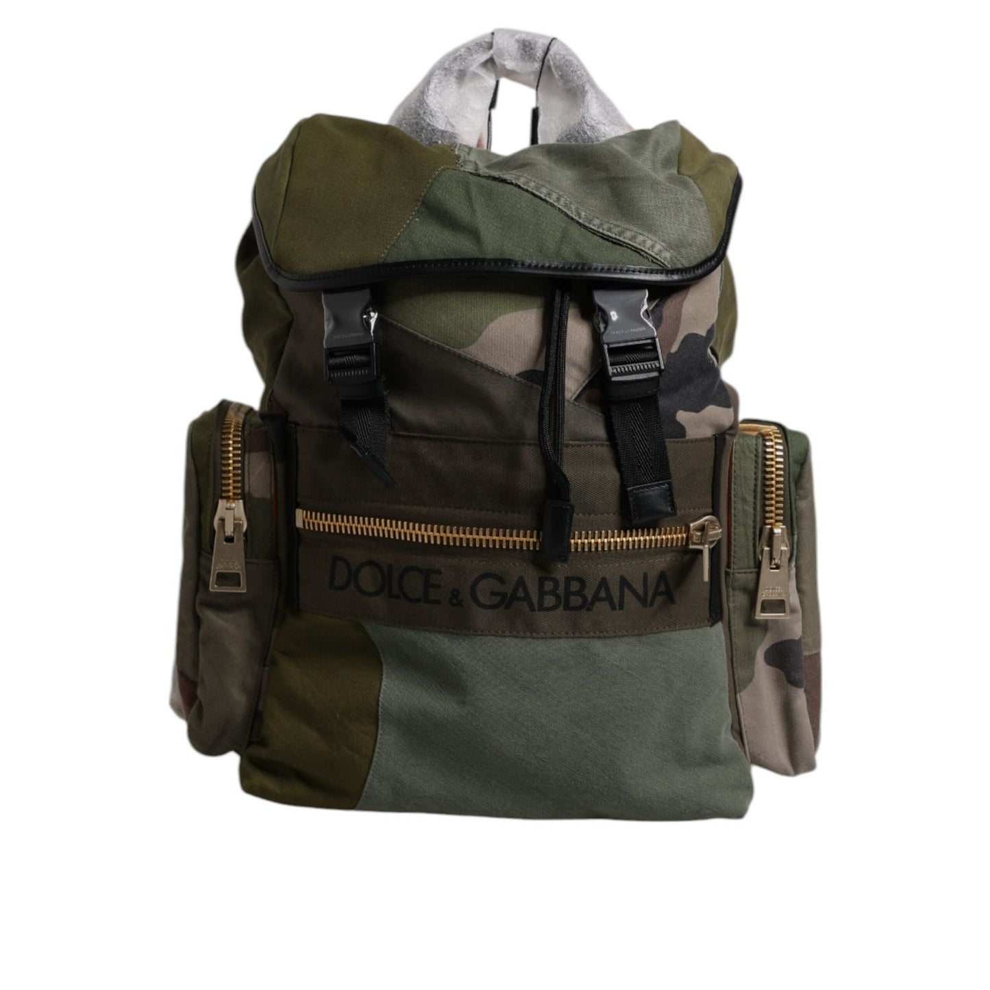 Dolce & Gabbana Military Green Patchwork Travel Backpack Bag