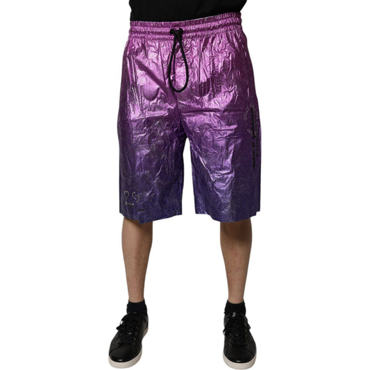 Dolce & Gabbana Metallic Pink Purple Two Tone Bermuda Shorts 1728,67345645728,Clothing,Dolce & Gabbana,IT48 | M,Material: 100% Nylon,Men,Men - Clothing,New with tags,Pink,Shorts - Men - Clothing Dolce & Gabbana PAN75237-48